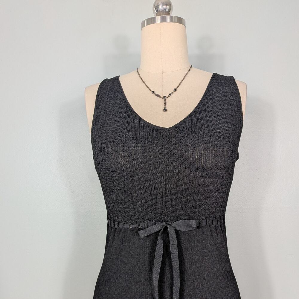 Ann Taylor Midi Dress L Black Vintage 90S Ribbon Bow Sweater Minimalist Coquette